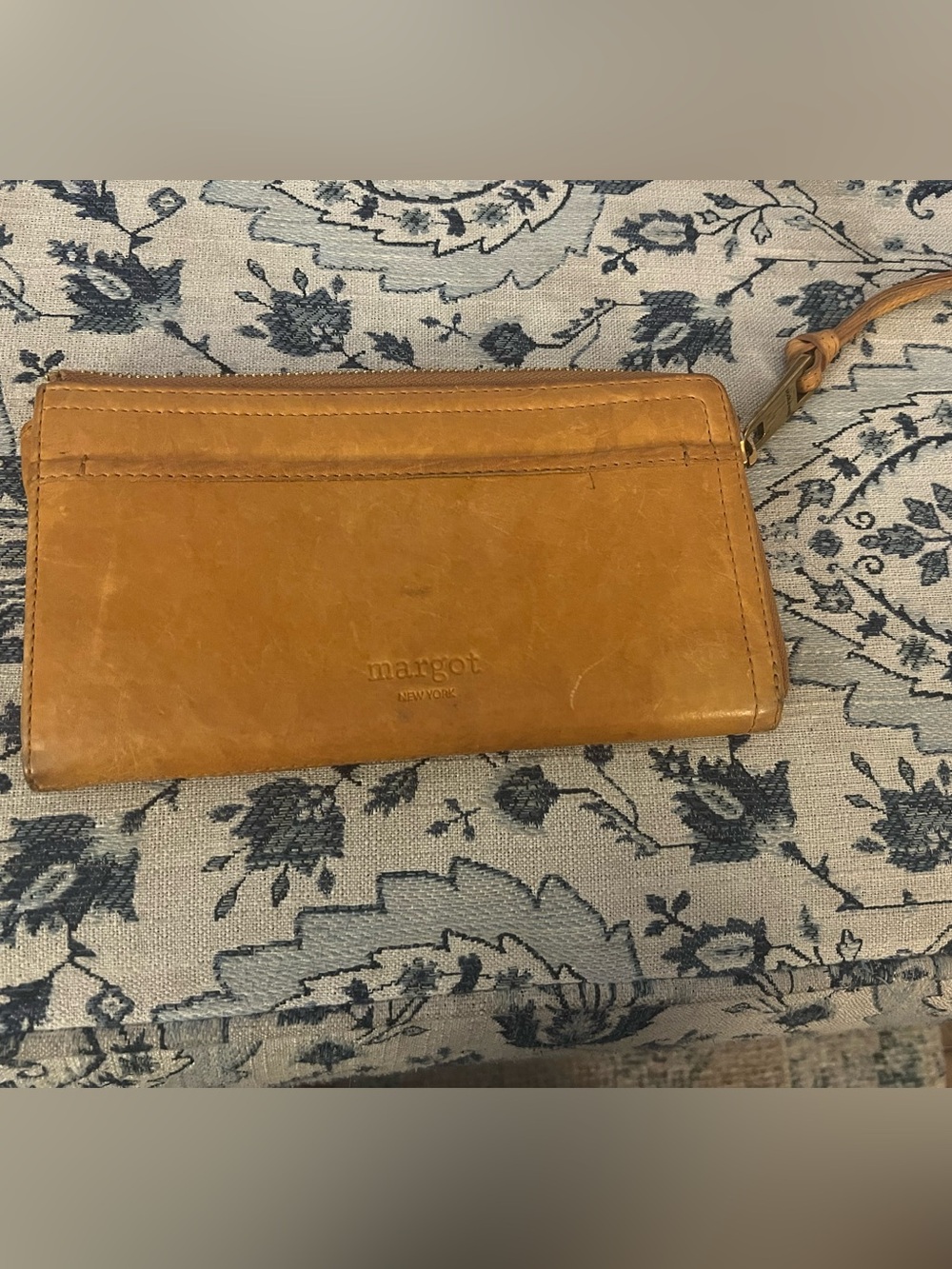 The Margot New York Gabby Leather Wallet Camel Cognac dimensions of 8” x 4”
